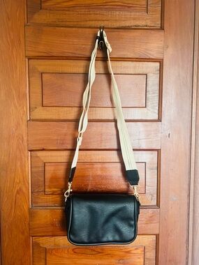 Black Crossbody Bag with Adjustable Tan Strap